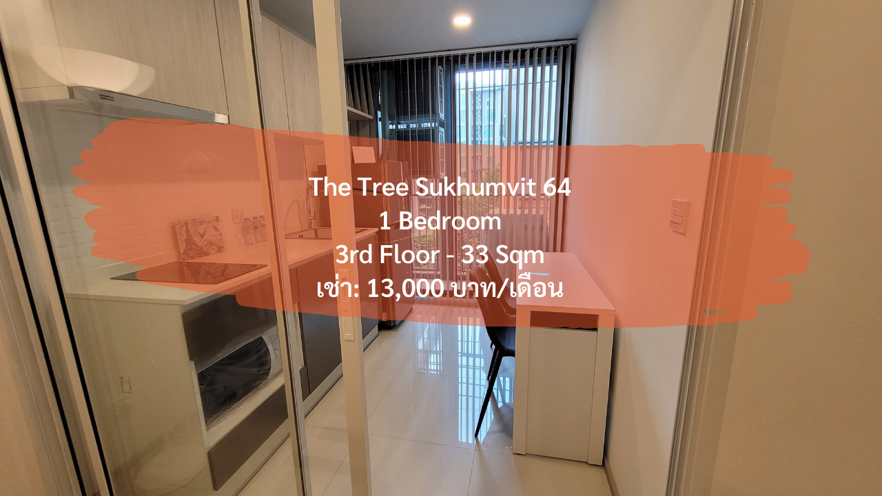 The Tree Sukhumvit 64, 1 ห้องนอน, 33 ตารางเมตร, ชั้น 3, เช่าเพียง: 13,000 บาท (เดอะ ทรี สุขุมวิท 64)
